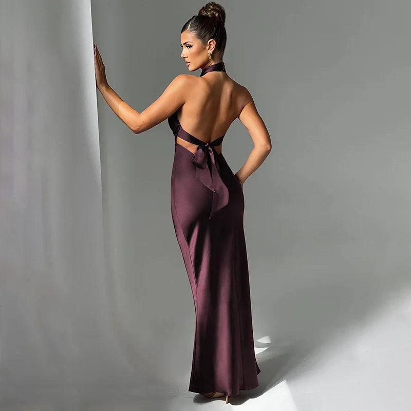 Robe satinée dos nu lacée Belle Vie Market