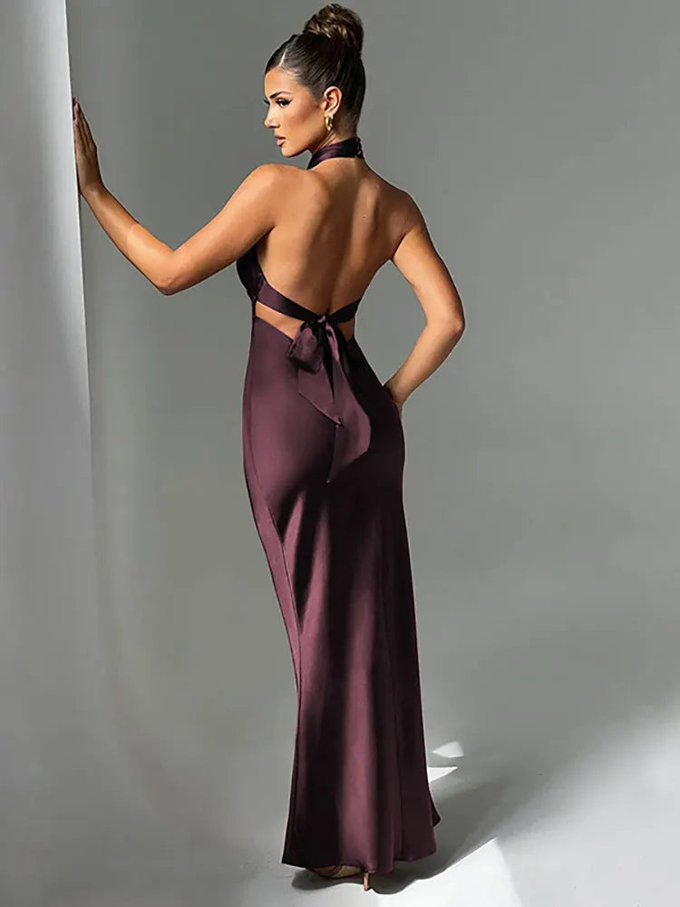 Robe satinée dos nu lacée Belle Vie Market
