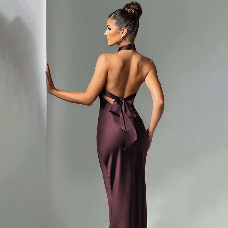Robe satinée dos nu lacée Belle Vie Market