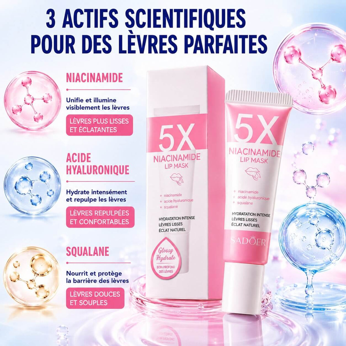 LÈVRES ROSES Bellevie™ - Masque Réparateur 5X Niacinamide Belle Vie Market Soulagement du mal dos en 5 minutes