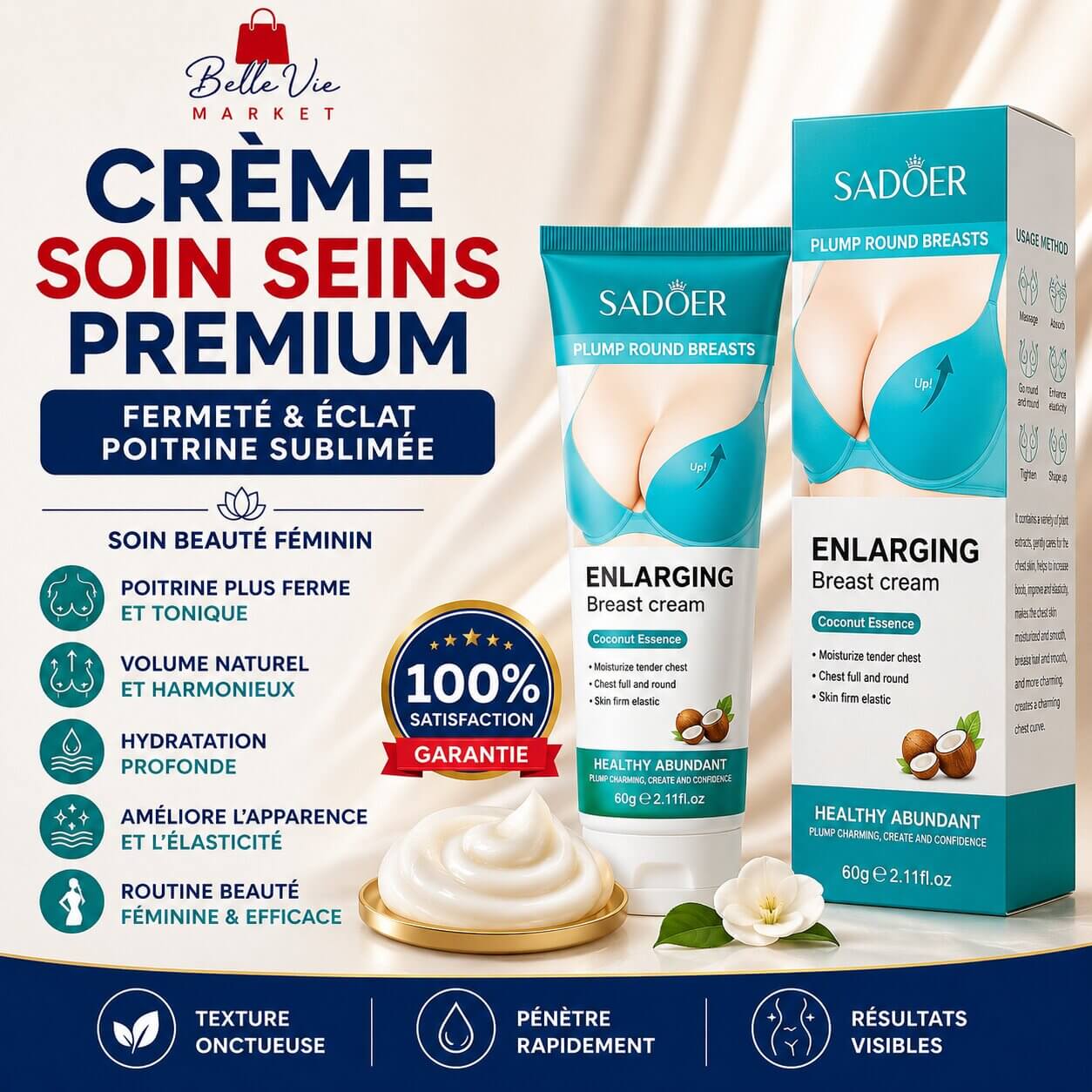 Crème Seins Sublimes Bellevie™ pour des seins plus fermes, galbés et embellis Belle Vie Market Soulagement du mal dos en 5 minutes