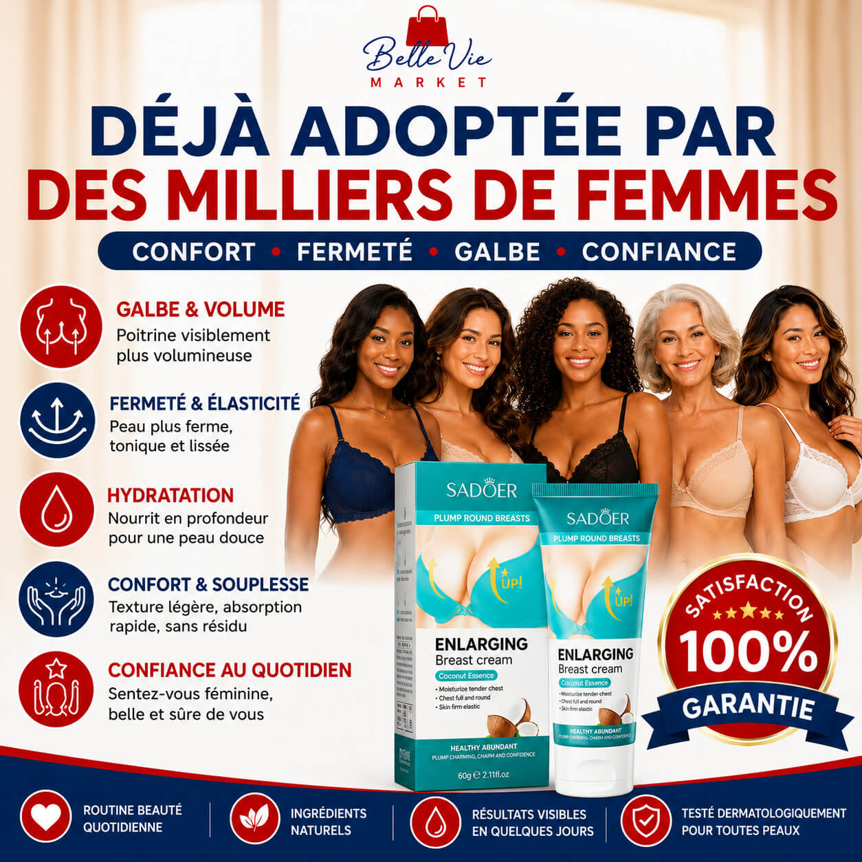 Crème Seins Sublimes Bellevie™ pour des seins plus fermes, galbés et embellis Belle Vie Market Soulagement du mal dos en 5 minutes
